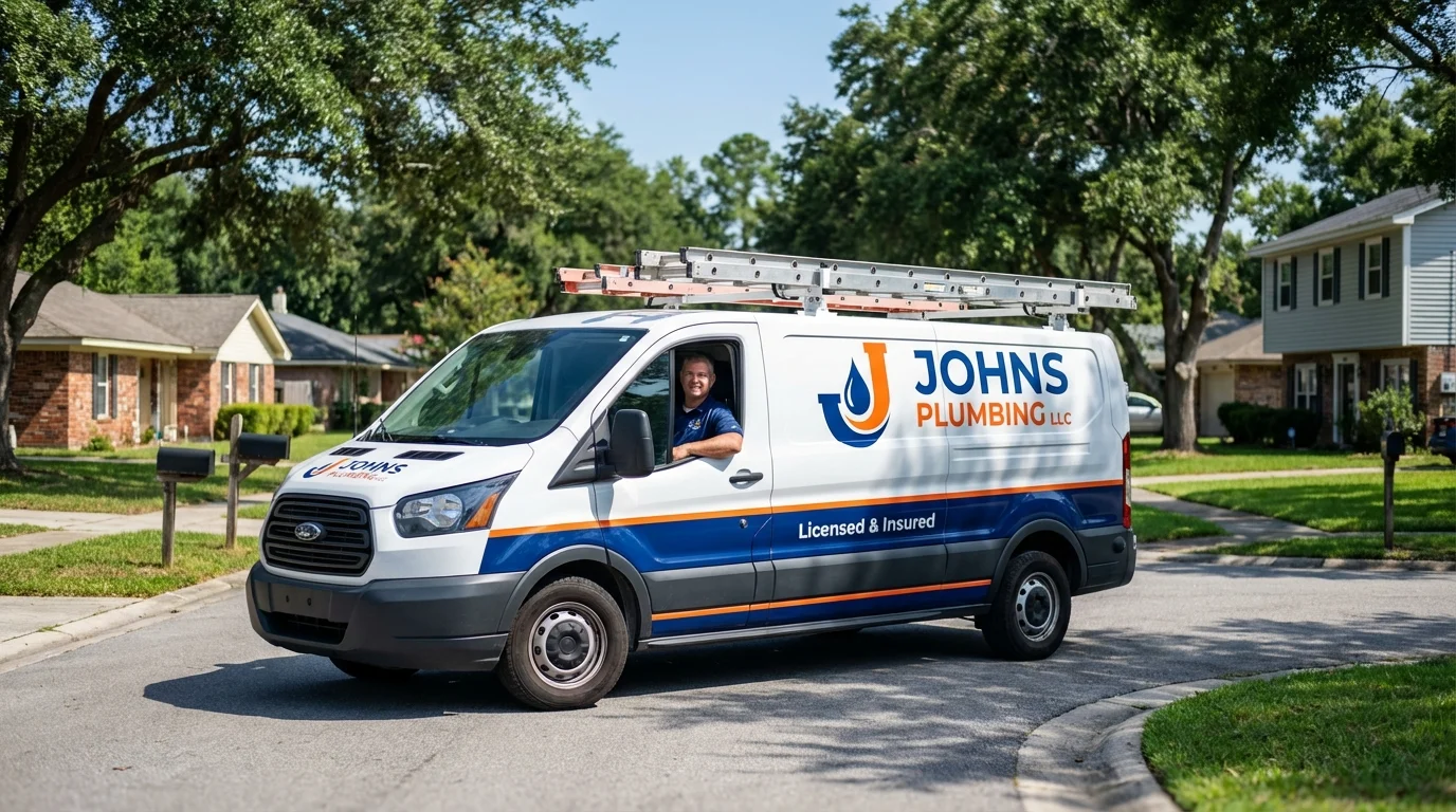 Johns Plumbing LLC service van in Scottdale, GA